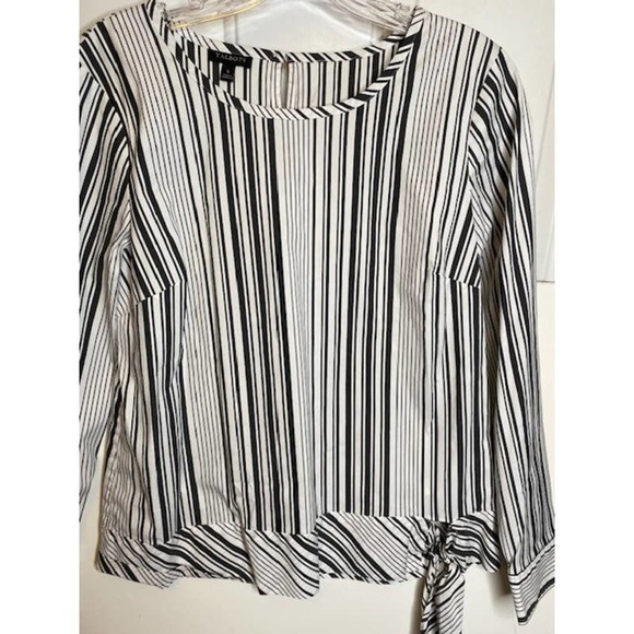 Talbots white /black striped Blouse Sz small - Picture 3 of 4